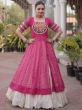 Elegant Rani Pink Bandhani Georgette Navratri Wear Lehenga With Kurti