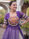 Precious Purple Patchwork Georgette Navratri Wear Lehenga With Kurti