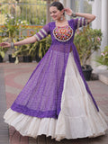 Precious Purple Patchwork Georgette Navratri Wear Lehenga With Kurti