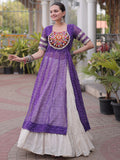 Precious Purple Patchwork Georgette Navratri Wear Lehenga With Kurti