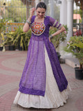 Precious Purple Patchwork Georgette Navratri Wear Lehenga With Kurti