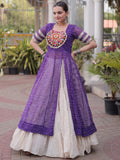 Precious Purple Patchwork Georgette Navratri Wear Lehenga With Kurti