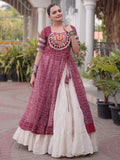 Alluring Maroon Patchwork Georgette Navratri Wear Lehenga With Kurti