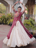 Alluring Maroon Patchwork Georgette Navratri Wear Lehenga With Kurti