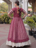Alluring Maroon Patchwork Georgette Navratri Wear Lehenga With Kurti