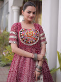 Alluring Maroon Patchwork Georgette Navratri Wear Lehenga With Kurti