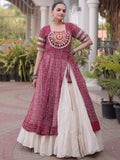 Alluring Maroon Patchwork Georgette Navratri Wear Lehenga With Kurti
