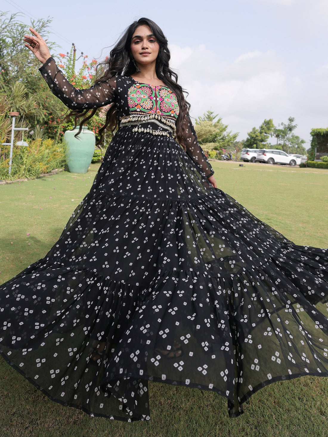 Amazing Black Patchwork Georgette Navratri Wear Gown