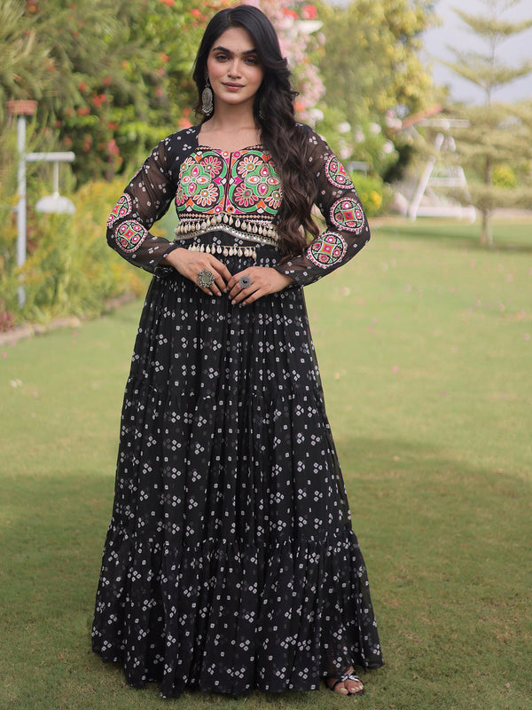 Amazing Black Patchwork Georgette Navratri Wear Gown