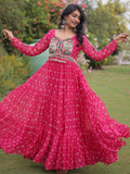 Outstanding Pink Patchwork Georgette Navratri Wear Gown