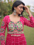 Outstanding Pink Patchwork Georgette Navratri Wear Gown