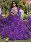 Gorgeous Purple Bandhani Printed Georgette Navratri Wear Gown