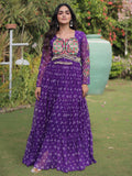 Gorgeous Purple Bandhani Printed Georgette Navratri Wear Gown