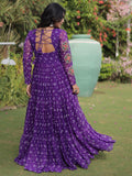 Gorgeous Purple Bandhani Printed Georgette Navratri Wear Gown