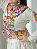Stylistic Off-White Cotton Navratri Wear Lehenga With Gamthi Work Blouse