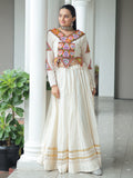 Stylistic Off-White Cotton Navratri Wear Lehenga With Gamthi Work Blouse