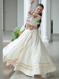 Stylistic Off-White Cotton Navratri Wear Lehenga With Gamthi Work Blouse