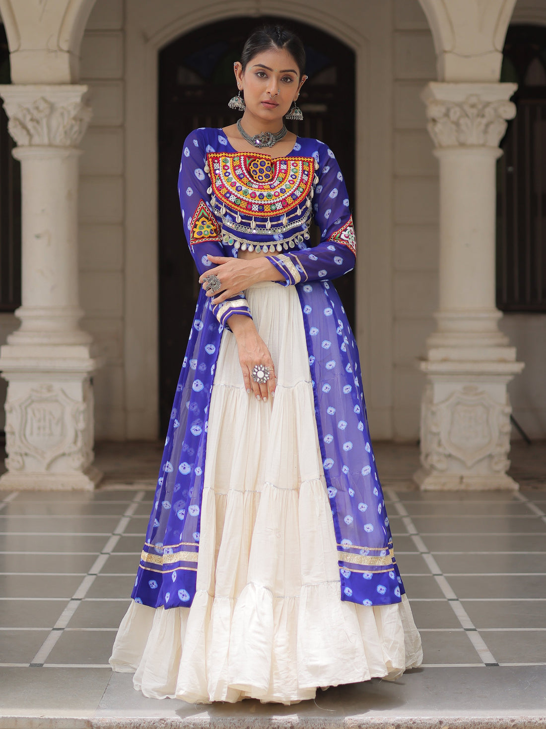 Energetic Royal Blue Cotton Festive Special Lehenga With Kutchi Patch Work Kurti