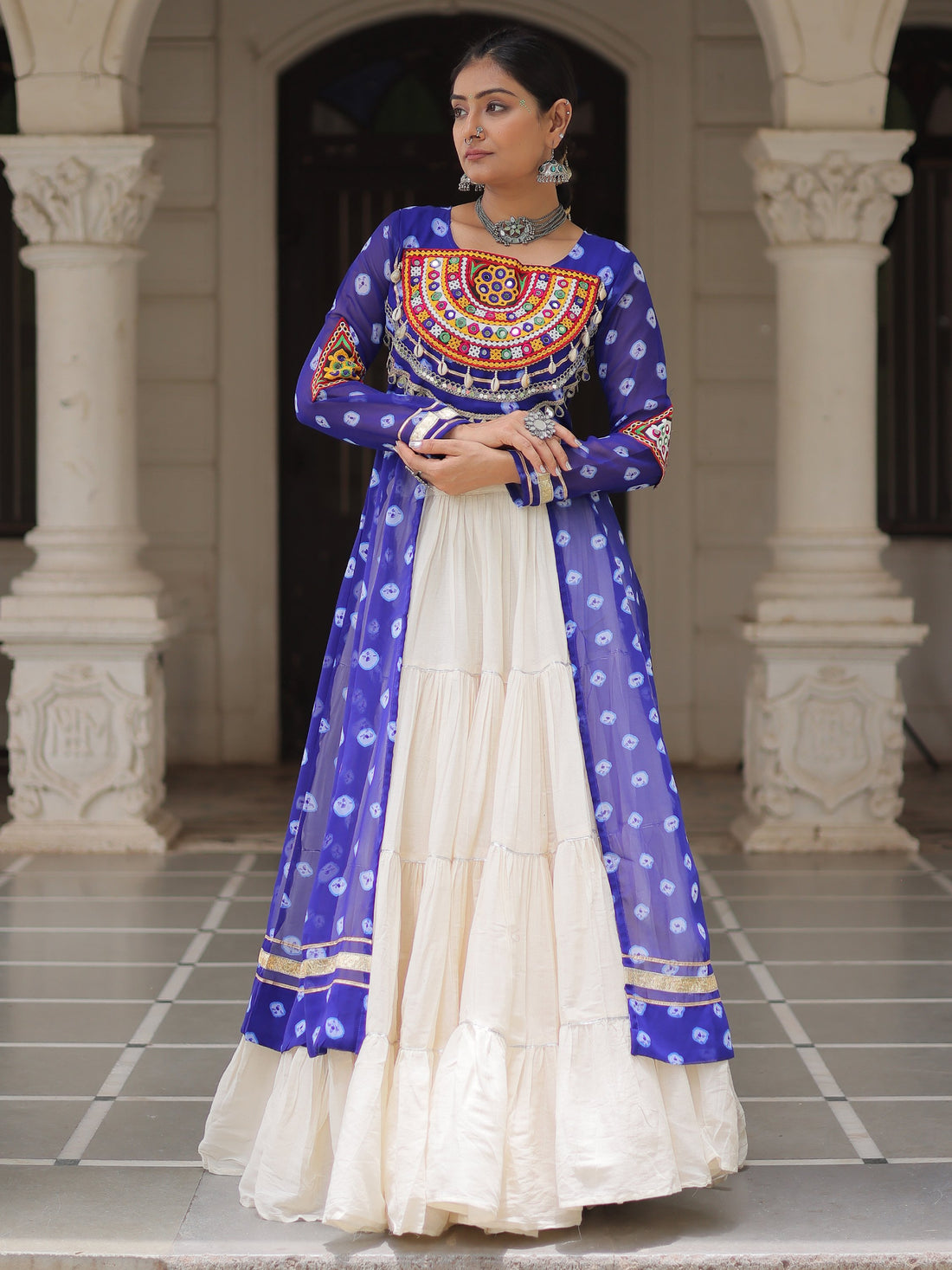 Energetic Royal Blue Cotton Festive Special Lehenga With Kutchi Patch Work Kurti