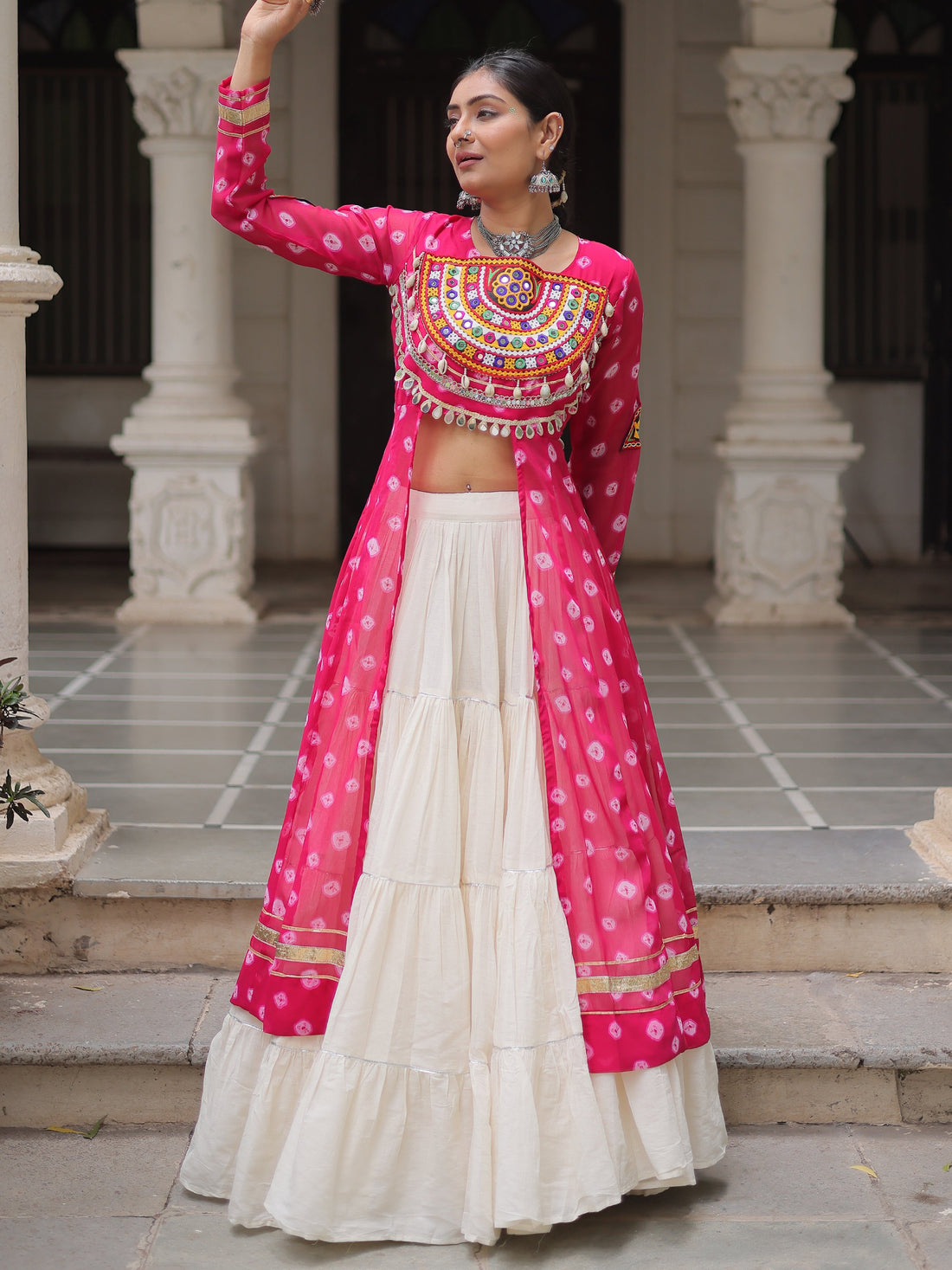 Outstanding Rani Pink Gota Patti Cotton Navratri Wear Lehenga With Kurti