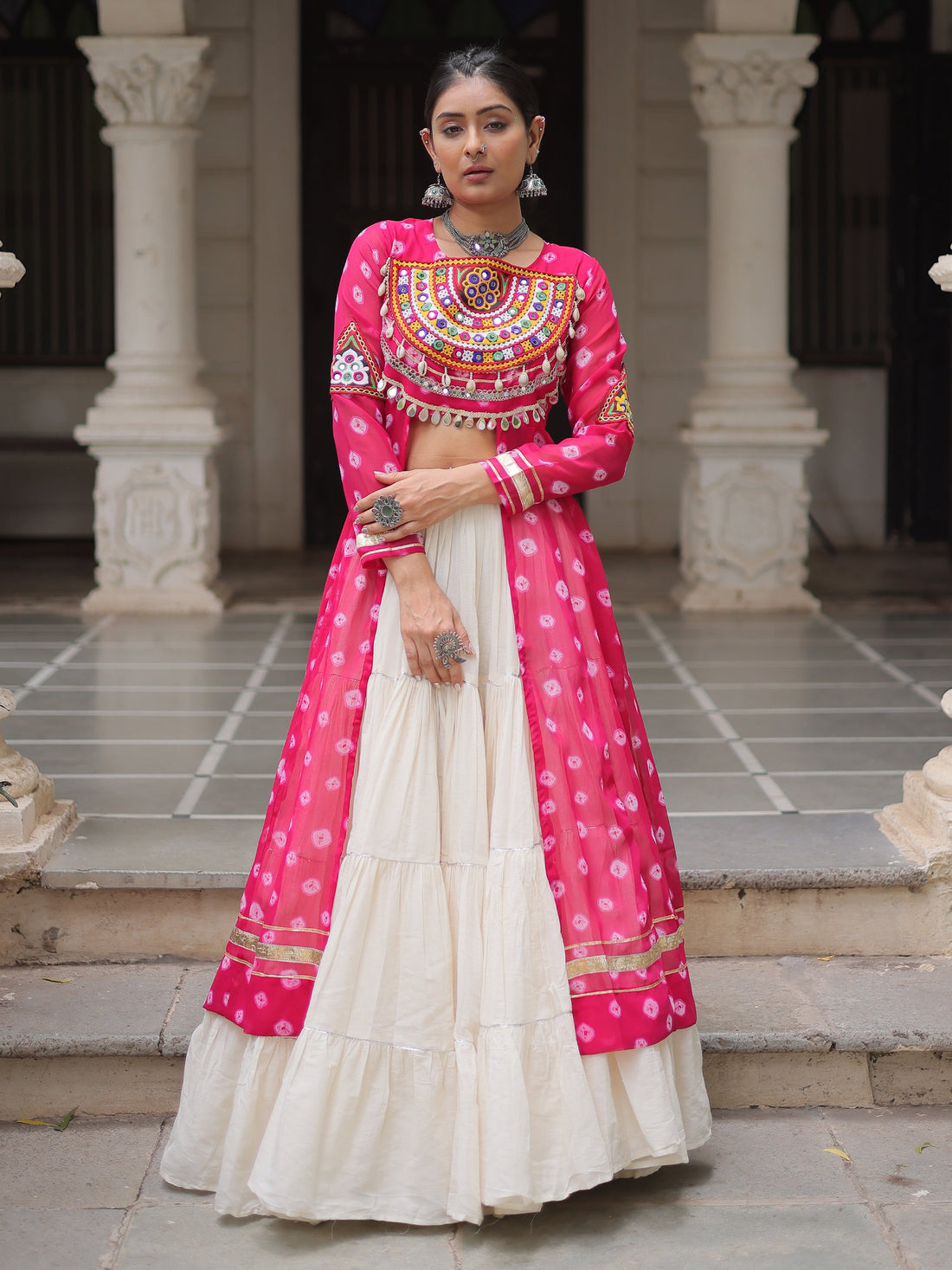 Outstanding Rani Pink Gota Patti Cotton Navratri Wear Lehenga With Kurti