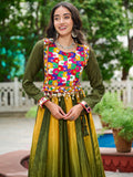 Spectacular Olive Green Shaded Chinon Traditional Lehenga Choli