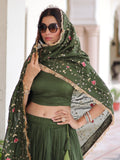 Captivating Green Thread Embroidered Silk Mehendi Wear Lehenga Choli With Dupatta