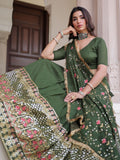 Captivating Green Thread Embroidered Silk Mehendi Wear Lehenga Choli With Dupatta