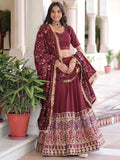 Alluring Maroon Heavy Sequins Silk Function Wear Lehenga Choli With Dupatta