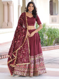Alluring Maroon Heavy Sequins Silk Function Wear Lehenga Choli With Dupatta