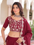 Adorable Maroon Sequins Silk Wedding Wear Lehenga Choli With Dupatta