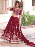 Adorable Maroon Sequins Silk Wedding Wear Lehenga Choli With Dupatta