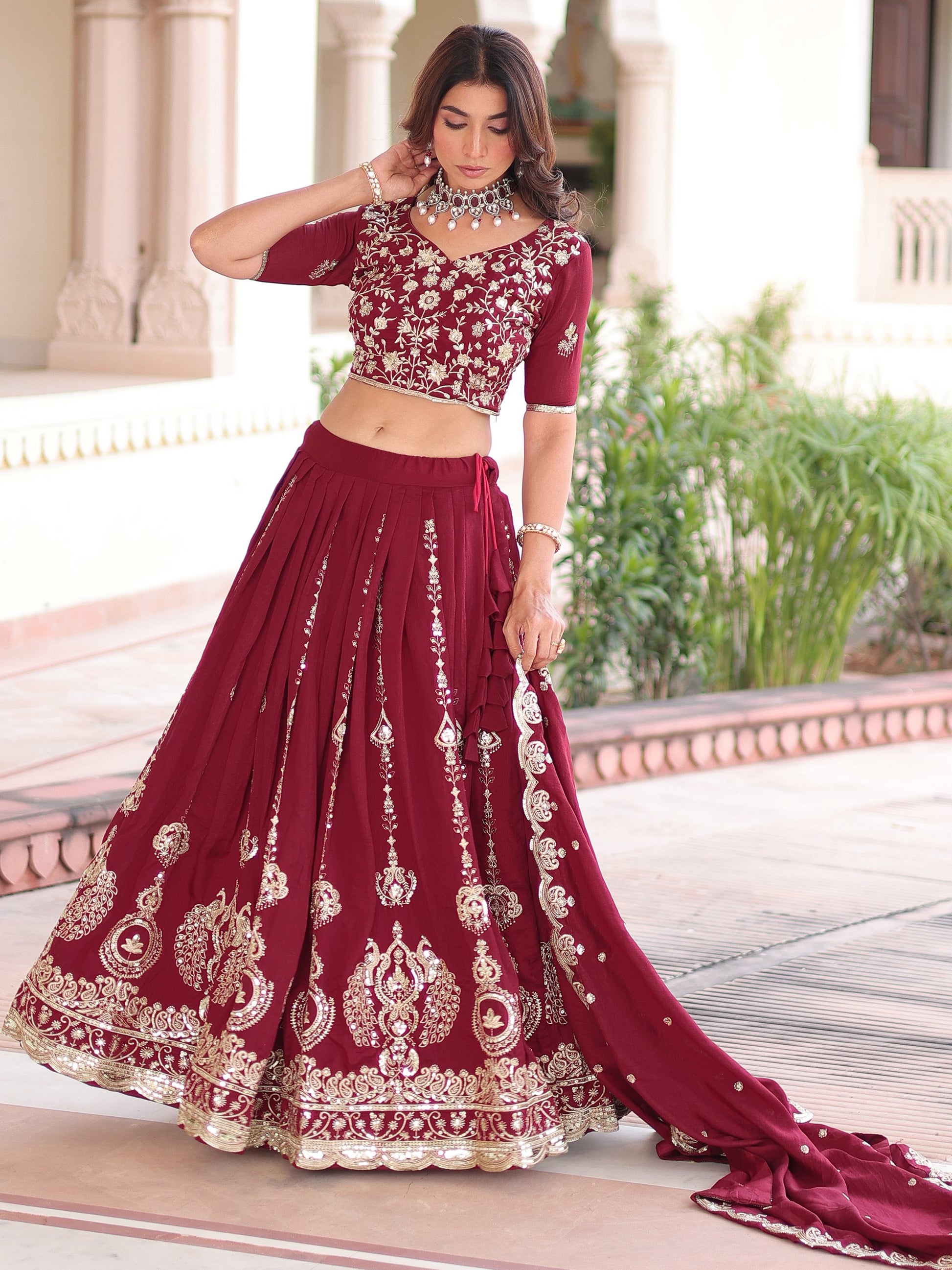 Adorable Maroon Sequins Silk Wedding Wear Lehenga Choli With Dupatta