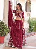Adorable Maroon Sequins Silk Wedding Wear Lehenga Choli With Dupatta