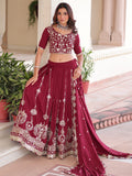 Adorable Maroon Sequins Silk Wedding Wear Lehenga Choli With Dupatta