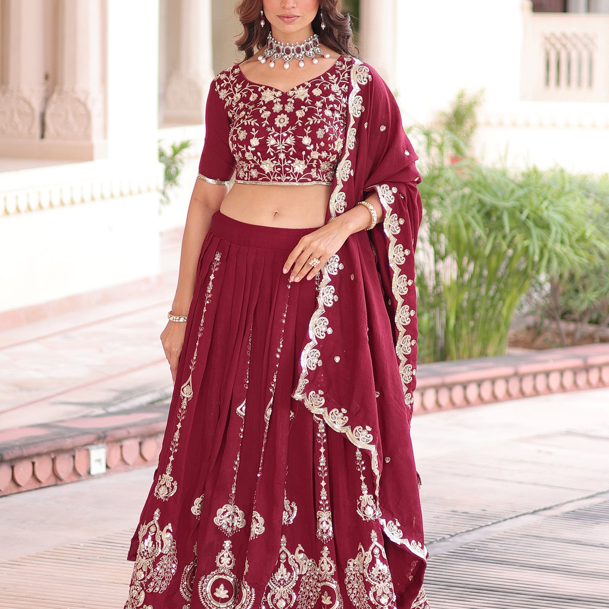 Adorable Maroon Sequins Silk Wedding Wear Lehenga Choli With Dupatta