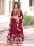 Adorable Maroon Sequins Silk Wedding Wear Lehenga Choli With Dupatta