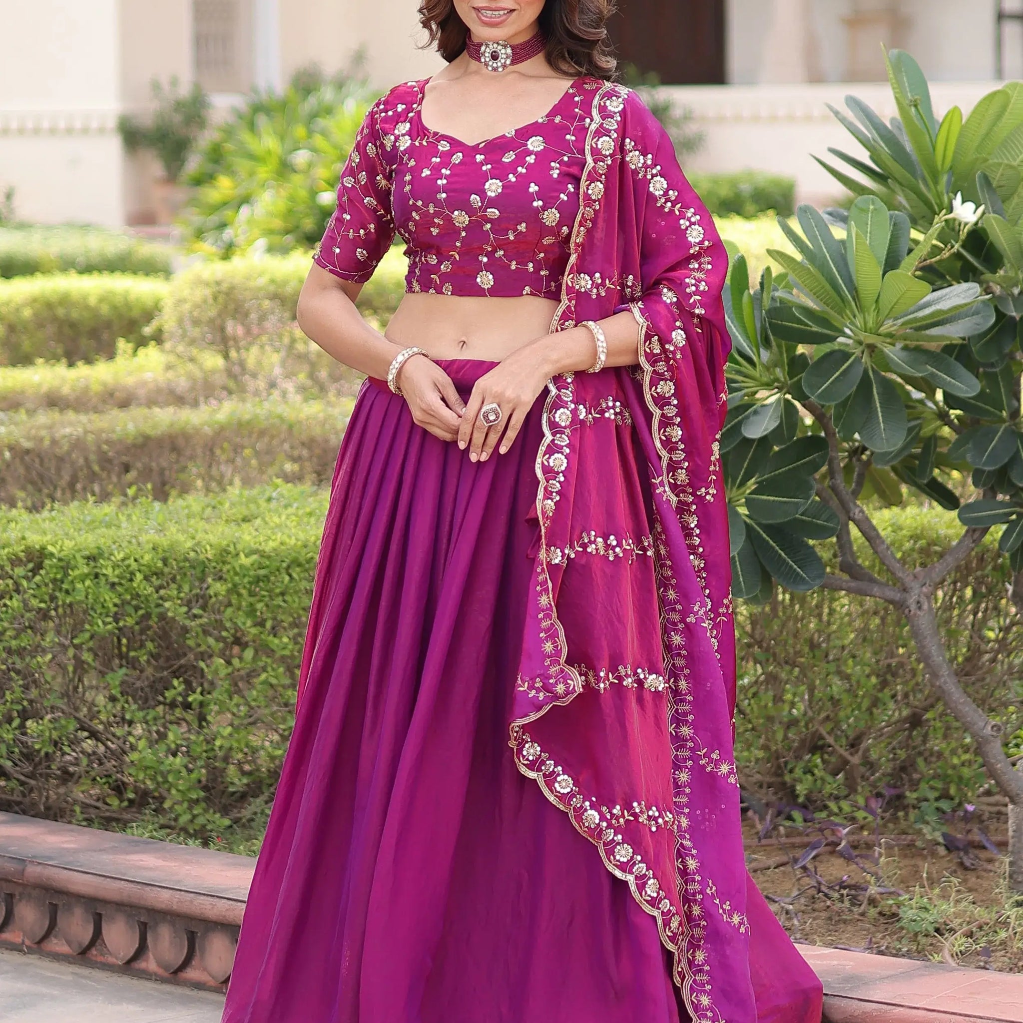 Magnificent Purple Sequins Embroidery Silk Traditional Lehenga With Blouse