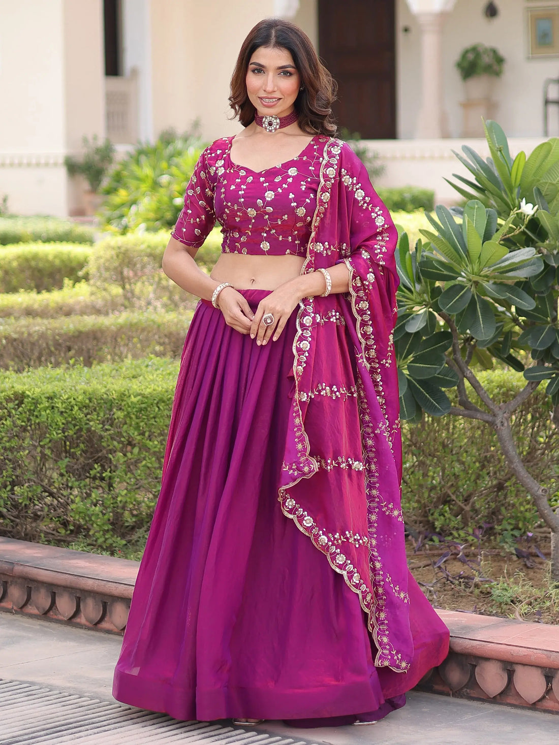 Magnificent Purple Sequins Embroidery Silk Traditional Lehenga With Blouse