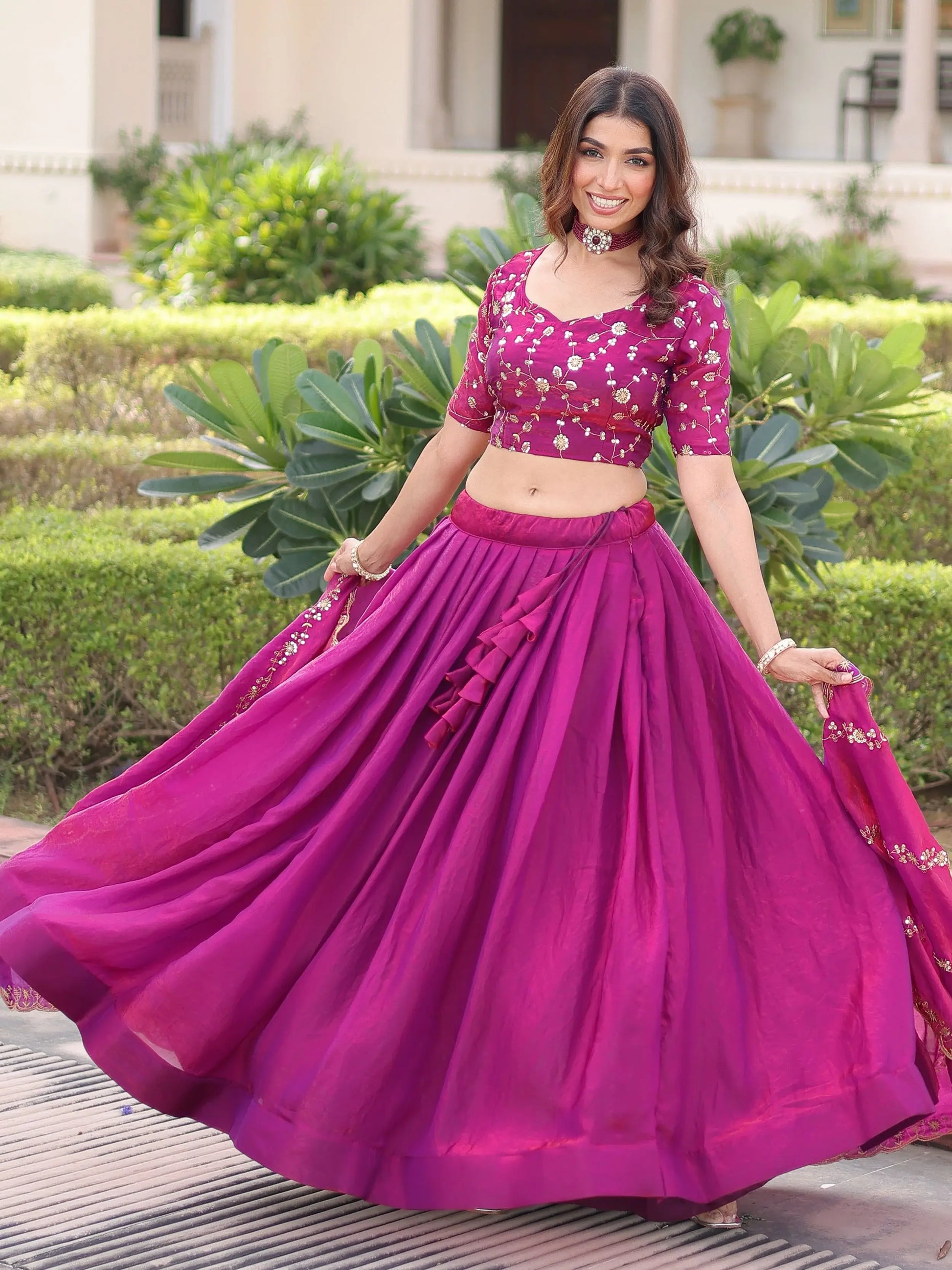 Magnificent Purple Sequins Embroidery Silk Traditional Lehenga With Blouse