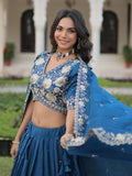 Fantastic Teal Blue Sequins Embroidery Silk Engagement Wear Lehenga Choli