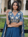 Fantastic Teal Blue Sequins Embroidery Silk Engagement Wear Lehenga Choli