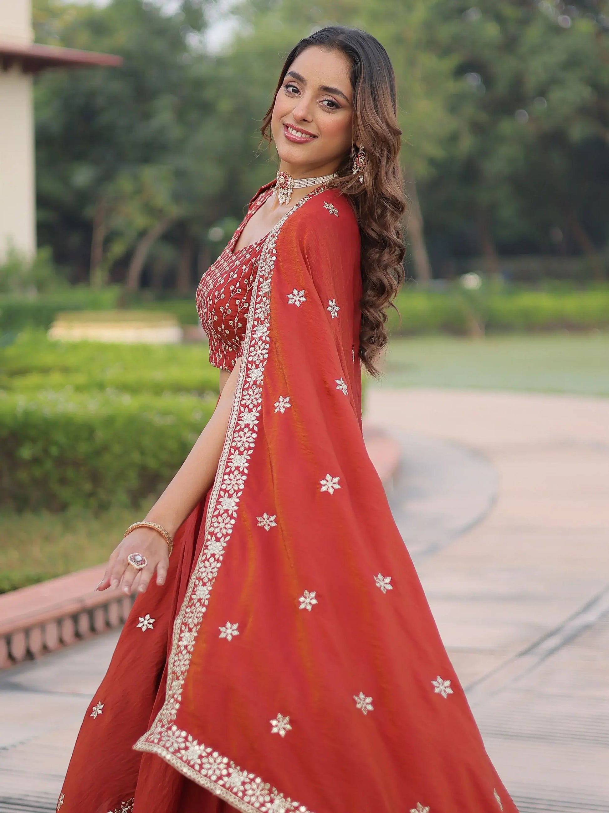 Wonderful Red Thread Work Silk Wedding Wear Lehenga Choli With Dupatta