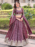 Adorable Brown Sequins Embroidered Crushed Wedding Wear Lehenga With Blouse