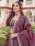 Adorable Brown Sequins Embroidered Crushed Wedding Wear Lehenga With Blouse