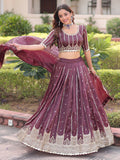 Adorable Brown Sequins Embroidered Crushed Wedding Wear Lehenga With Blouse