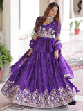 Lovely Purple Multi Thread Work Organza Bridesmaid Lehenga With Peplum Blouse