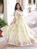 Wonderful Cream Sequins Work Organza Event Wear Lehenga With Peplum Top