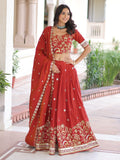 Magnificent Orange Sequins Silk Wedding Wear Lehenga Choli With Dupatta
