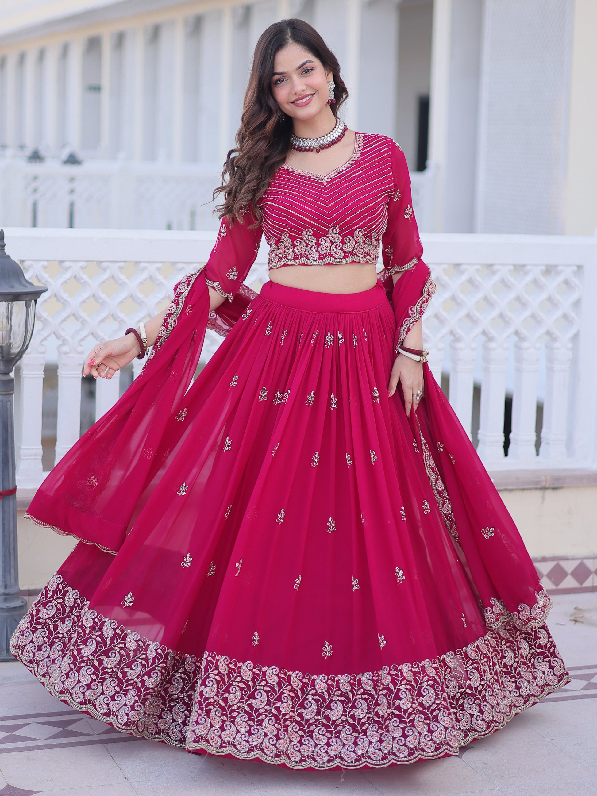 Beautiful Rani Pink Sequins Georgette Engagement Wear Lehenga Choli